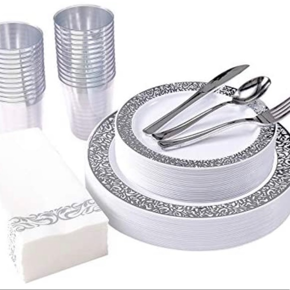 175 Piece Disposable Silver Dinnerware